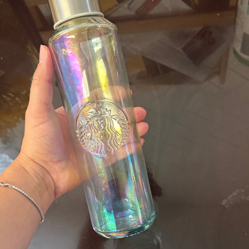 Starbucks Holographic Glass Bottle with Silver Cap